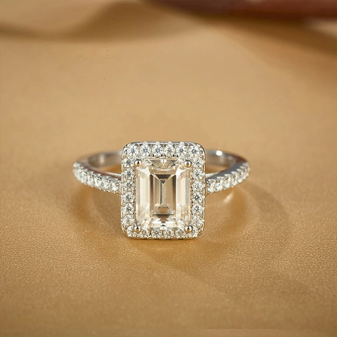 925 Sterling Silver Emerald Cut Moissanite Ring Luxury Halo Engagement Wedding Anniversary Jewelry Finger Ring For Women