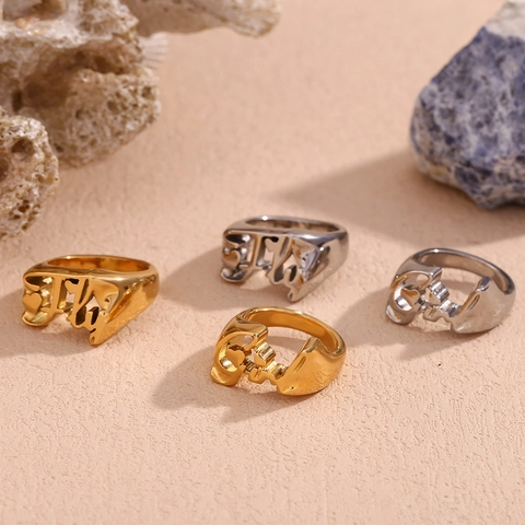 Anello Hip Hop Acciaio Inossidabile Placcato Oro 18K Cuore Fly Girl Lettera Svuotato per Donna Gioielli Moda Regalo