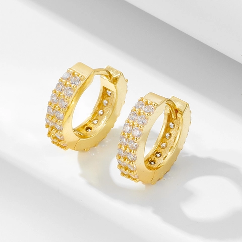 925 Sterlingsilber Creolen Für Damen Mikropavé Zirkonia Zweireihige Strass Huggie Ohrringe Minimalistischer Schmuck