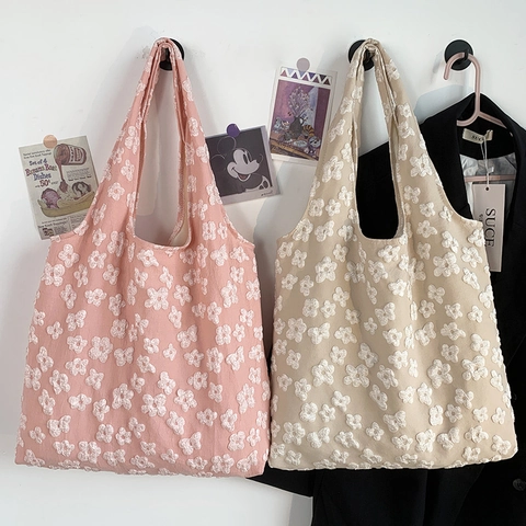 Damen Schultertasche Tote Bag 3D Blumenmuster Jacquard Große Kapazität Koreanischer Minimalistischer Ästhetik Stoff
