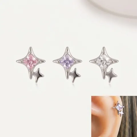 Star Cartilage Stud Earrings Titanium Steel Post Cubic Zirconia Screw Back Small Dainty Jewelry For Women