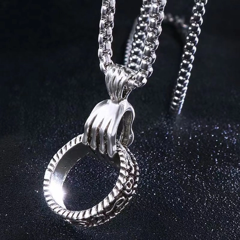 Collana Pendente Mano Di Scheletro Anello Acciaio Inossidabile Catena A Sfere Hip Hop Rock Punk Vintage Gioielli Uomo Donna