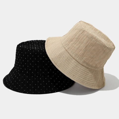 Funkelnder Strass Fischerhut Für Damen Baumwolle Polyester Plissee Sonnenhut Eleganter Sommer Outdoor Faltbarer Fischerkappe