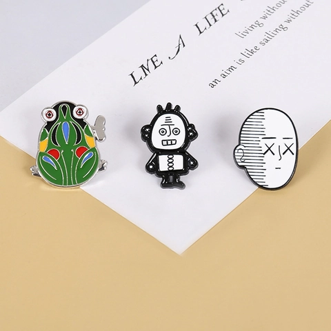 Cartoon Frog Robot Minimalist Face Enamel Brooch Pin For Backpack Clothes Zinc Alloy Jewelry Accessories Gift
