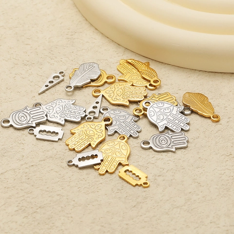 DIY Anhänger Charms Aus Edelstahl Hamsa Hand Feder Flügel Klinge Blatt Formen Für Schmuckherstellung Gold Silber