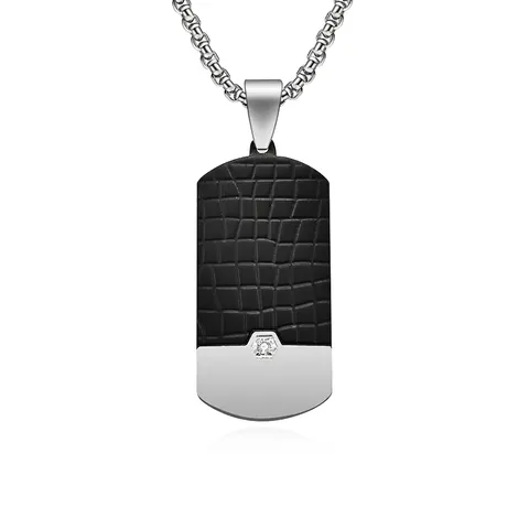 Collana Con Pendente Targhetta Da Uomo Acciaio Inossidabile Motivo Coccodrillo Nero Spazzolato Bicolore Zircone Intarsiato