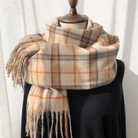 Checkered Plaid Scarf For Women Imitation Cashmere Thick Warm Winter Shawl Wrap With Tassel Vintage Korean Style