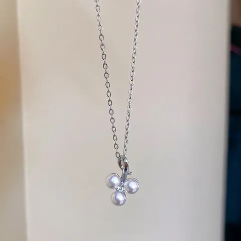 Elegante Collana Con Ciondolo A Fiore Acciaio Inossidabile Rame Perla Artificiale Zircone Catena Per Clavicicola Per Donna