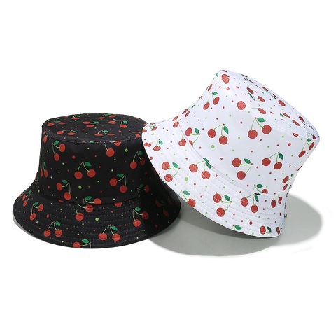 Fischerhut Polyester Kirsch Frucht Druck Sonnenschutz Sommer Outdoor Mode Atmungsaktiver Sonnenhut Damen