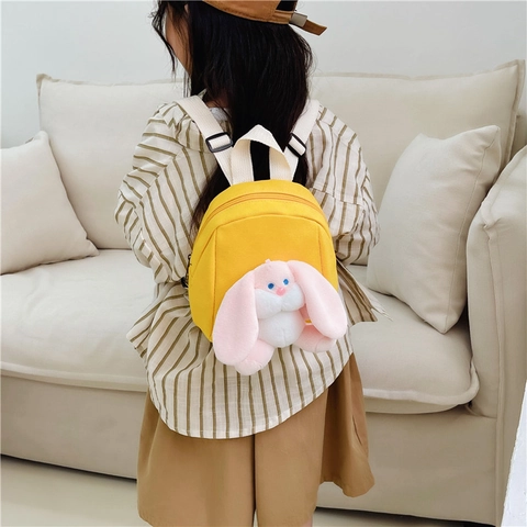 Kids Backpack Canvas Cute Plush Long Ear Rabbit 3D Cartoon Animal Toddler Rucksack Lightweight Kindergarten For Boys Girls