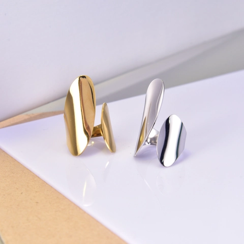 Exaggerated Irregular Double Leaf Open Ring 18K Gold Plated Titanium Steel Minimalist Trendy Adjustable Jewelry For Women