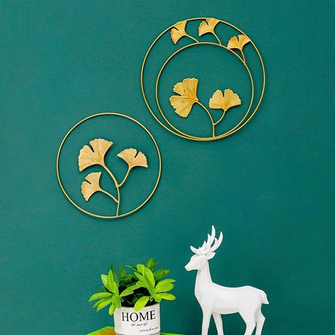 Golden Metal Leaf Wall Decor Nordic Light Luxury Iron Ginkgo Monstera Maple Palm Hanging Art For Living Room Office