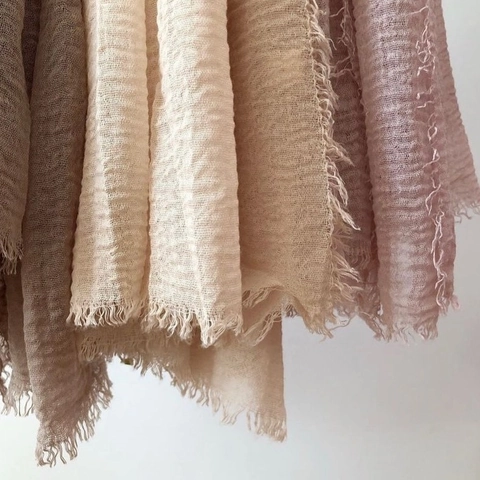 Long Cotton Linen Crinkle Scarf Solid Color Frayed Edges Soft Shawl Hijab For Women Retro Style