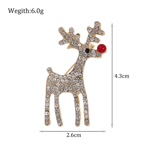 Christmas Reindeer Brooch Pin For Women Men Zinc Alloy Rhinestone Elk Pin Corsage Holiday Party Festive Jewelry Accessory