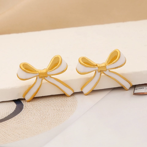 Stainless Steel Bowknot Stud Earrings Vintage Enamel Drip Oil Bow Jewelry For Women Elegant Retro Ins Style Accessories