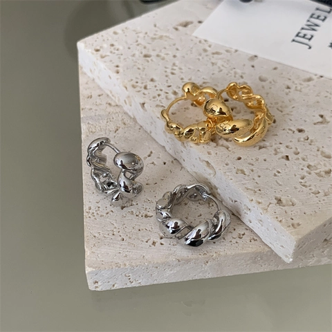 Gedraaide Touw Hoop Oorbellen Goud Zilver Verguld Metaal Met 925 Sterling Zilveren Oorsteker Franse Retro Stijl Dames