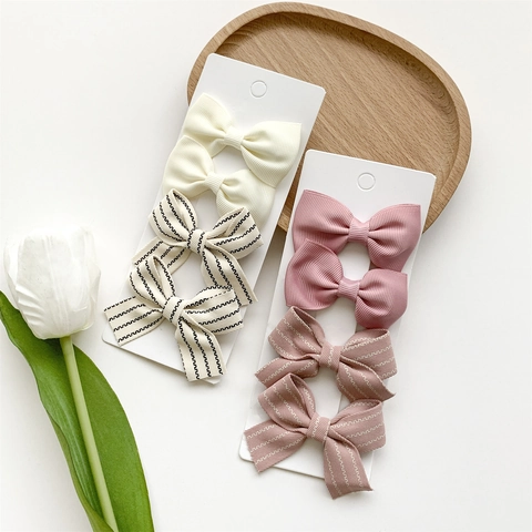 Girls Hair Bow Clips Grosgrain Ribbon Fabric Bowknot Metal Alligator Clips Striped Star Pattern Kids Boutique Hair Accessories