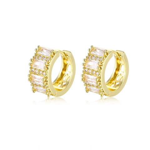 Geometrische Huggie Hoop Ohrringe Baguette Rund Zirkonia Kupfer Gold Silber Plattiert Minimalistischer Luxusschmuck Damen