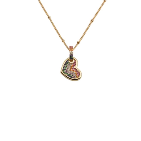 Collana Pendente Cuore Rame Placcato Oro Zirconia Arcobaleno Corona Croce Gioielli Moda Regalo Romantico Per Donne