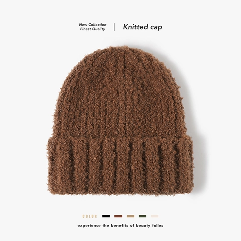 Unisex Verdikte Viscose Gebreide Muts Voor Herfst Winter Warm Ribgebreid Boucle Randloos Effen Kleur Skull Cap