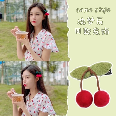 Cute Pompom Cherry Hair Clips Felt Leaf Duckbill Hairpin Fruit Style Headwear For Kids Girls