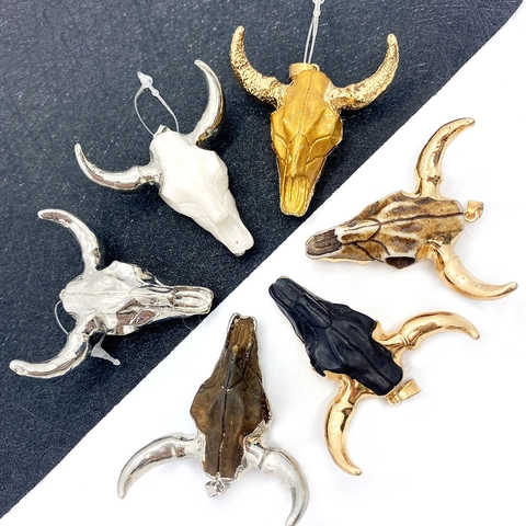 Bull Head Skull Pendant Acrylic Alloy Longhorn Cow Bone Style Charms For DIY Necklace Jewelry Making Vintage Gothic
