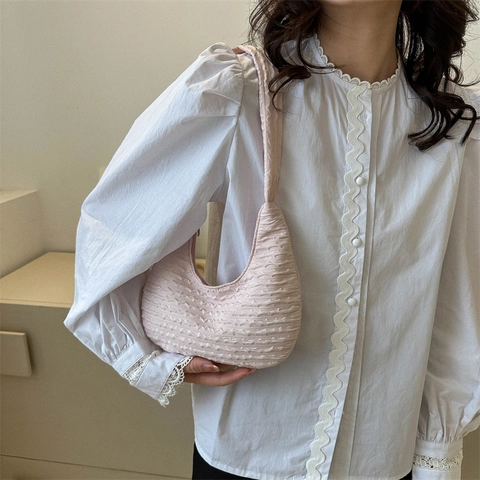 Sac À Épaule Hobo Plissé Léger Forme De Dumpling Nuage Sac À Main Sous Les Aisselles Fermeture Éclair Style Coréen Femmes