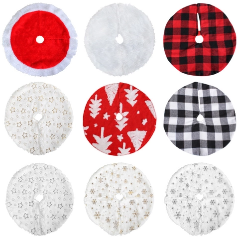 Jupe De Sapin De Noël Mini Peluche Tissu Décoration Festive Motif Flocon De Neige Étoile Gingham Fête Maison