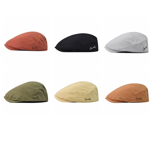 British Vintage Cotton Flat Cap Ivy Hat With Side Embroidery Adjustable Casual Simple Unisex Forward Cap