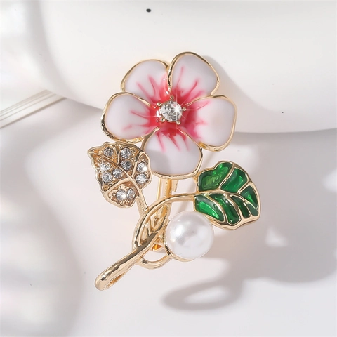 Broche de Flor de Aleación de Zinc Fresco Pastoral Con Aceite de Goteo de Esmalte Strass Perla Artificial Broche Floral para Ropa de Mujer