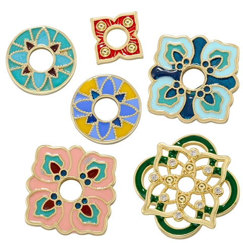 Breloques Florales En Émail Vintage Pendentifs En Laiton Pour Fabrication De Bijoux DIY Boucles D'oreilles Collier Style Ethnique