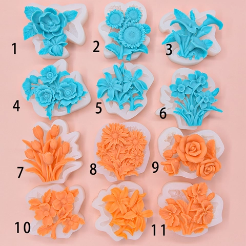 Bloemvorm Siliconen Vorm DIY Bakken Taart Fondant Chocolade Knutselen Zeep Kaars Maken Flexibel Doorschijnend Meerdere Patronen