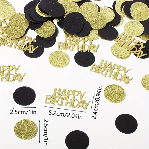 Coriandoli Happy Birthday Glitter Oro E Nero Opaco Cerchi Decorazione Tavolo Per Festa Forniture Per Celebrazioni