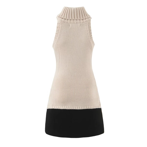 Mouwloze Gebreide Mini Jurk Met Col Contrasterende Zoom Slim Fit Acrylmix Casual Chic Voor Dames