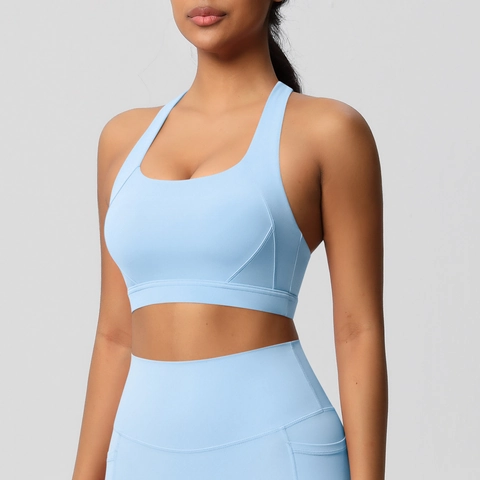 Women Sports Bra High Impact Support Criss Cross Back Padded Yoga Vest Fitness Tank Top Breathable Nylon Spandex