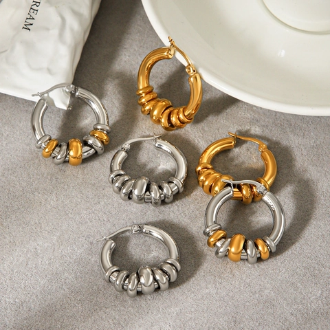 Pendientes De Aro De Acero Inoxidable Chapado En PVD Bicolor Oro Plata Color Antioxidante Joyería De Moda De Alta Calidad Para Mujer