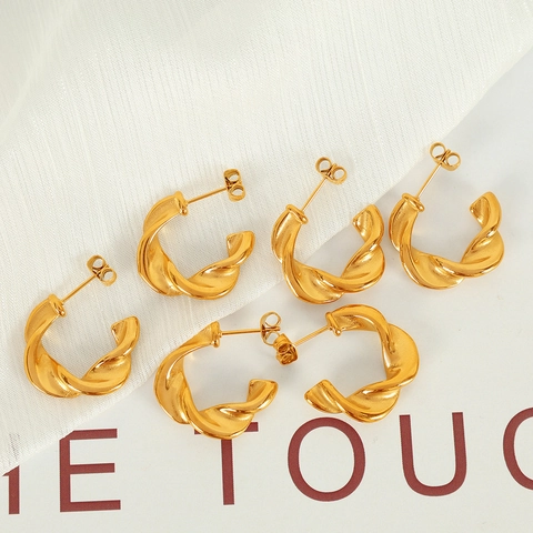 Pendientes De Aro Retorcidos Chapados En Oro Acero Inoxidable En Forma De C Geométrico Minimalista Moda De Gama Alta Para Mujeres