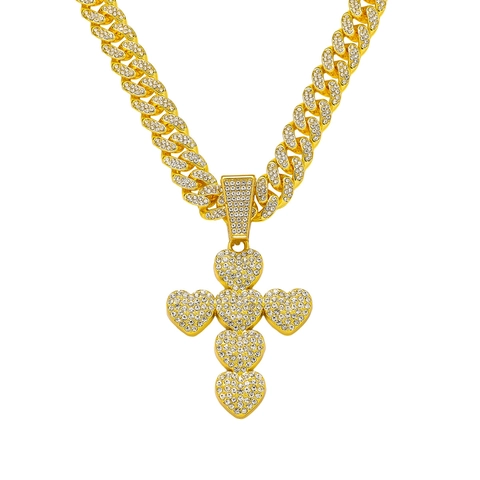 Collana Con Pendente A Croce Di Cuore Hip Hop Gioielli Con Strass Iced Out Catena Cuban Link Per Uomo