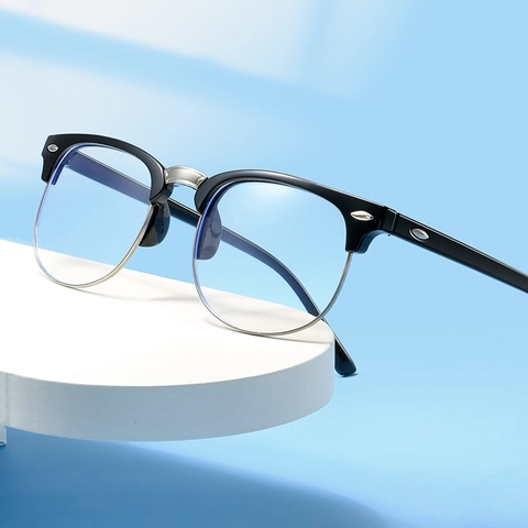Retro Halve Frame Brilmonturen Plastic Metaal Browline Bril Voor Heren Dames Vintage Heldere Lens Trendy