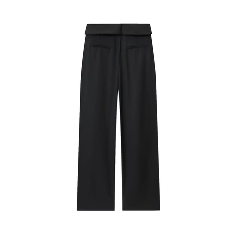 Pantaloni A Gamba Larga Da Donna Vita Alta Vita Risvoltata Asimmetrica Twill Poliestere Pantaloni Dritti Casual Nero Ufficio