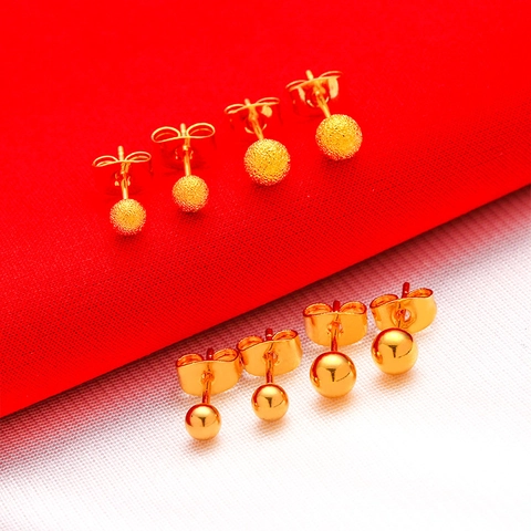 Brass Gold Plated Flower Stud Earrings For Women Matte Polished Round Bead Hollow Floral Ethnic Style Fashion Ear Jewelry