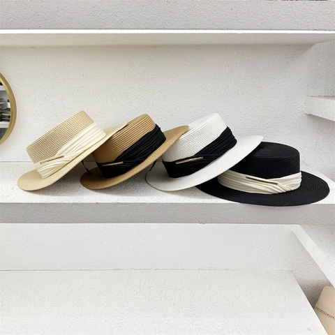Sombrero Canotier De Paja Para Mujer Estilo Francés Ala Ancha Protección Solar Playa Verano Elegante Con Barra Metal