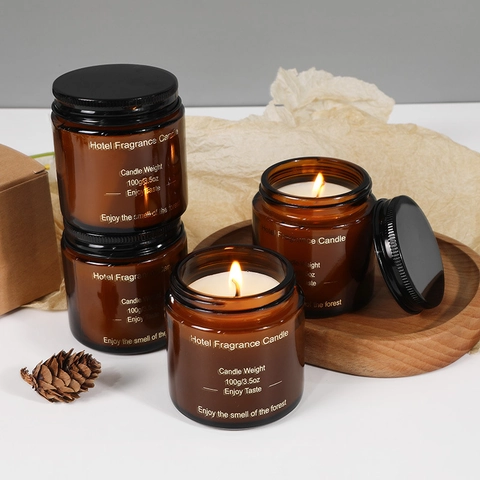 Scented Candle Soy Wax Amber Glass Jar With Metal Lid Hotel Fragrance Forest Scent Aromatherapy Home Decor Nordic Style