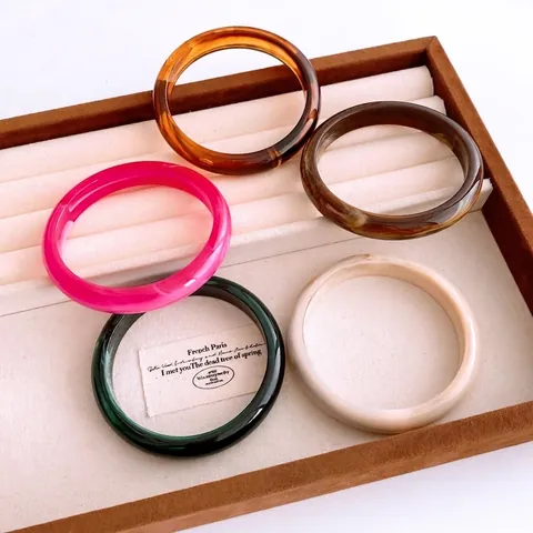 Vintage Minimalist Acrylic Bangle Thin Smudge Marble Pattern Resin Round Bracelet For Women Elegant Jewelry