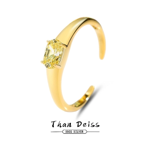 Yellow Cubic Zirconia Adjustable Opening Ring 925 Sterling Silver Jewelry Niche Elegant Finger Ornament For Women