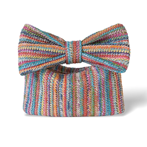 Women Straw Woven Bow Knot Handbag Summer Beach Vacation Clutch Fashionable Zipper Casual Travel Purse Elegant