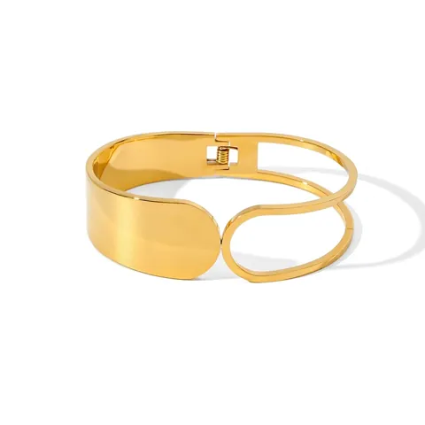 Brazalete De Acero Inoxidable Minimalista Diseño Geométrico Hueco Ancho Cierre De Resorte Joyería De Moda De Oficina Para Mujer