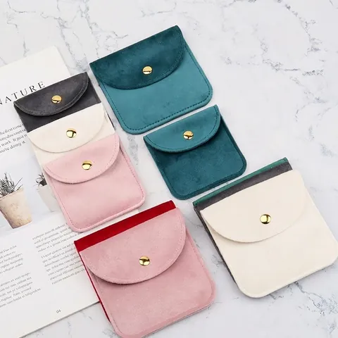 Velvet Jewelry Packaging Pouch With Metal Snap Button Soft Storage Bag For Earrings Necklaces Rings Portable Elegant Gift Envelope