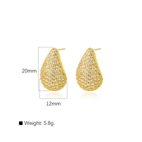 Pendientes de Botón de Lágrima de Cobre con Circonia para Mujer Elegante Gota de Agua Color Oro Plata Joyería de Moda