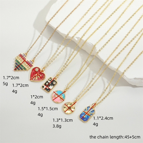 Collar de Colgante de Cobre y Circonia de Moda para Mujer Cadena de Clavícula Chapado en Oro Esmalte Corazón Estrella Luna Mal de Ojo Joyería